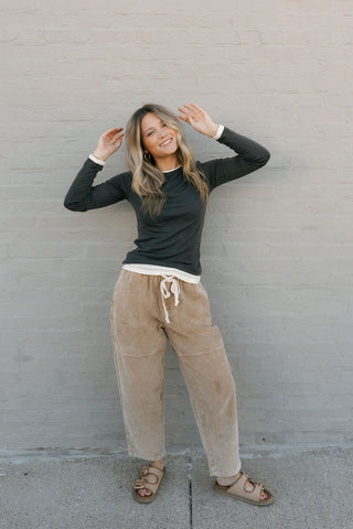 Contrast Layered Look Top, Charcoal - The Red Thread Boutique