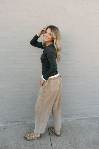 Contrast Layered Look Top, Charcoal - The Red Thread Boutique