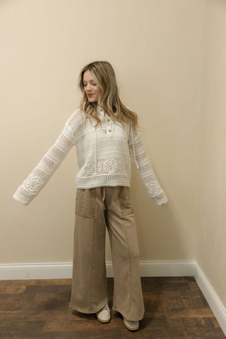Cora Lace Pocket Knit Pants, Mocha - The Red Thread Boutique