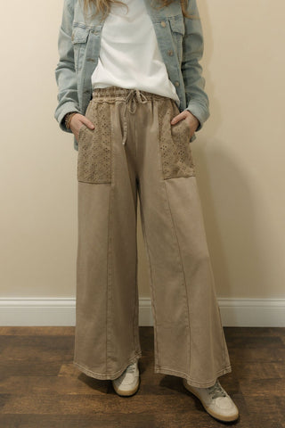 Cora Lace Pocket Knit Pants, Mocha - The Red Thread Boutique