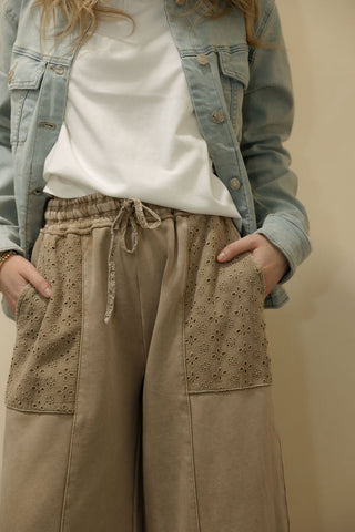 Cora Lace Pocket Knit Pants, Mocha - The Red Thread Boutique