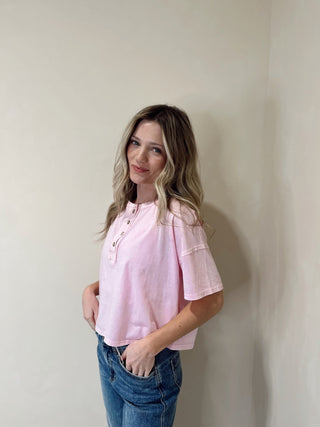 Delia Henley Crop Tee, Lt Pink - The Red Thread Boutique