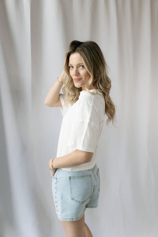 Delia Henley Crop Tee, White - The Red Thread Boutique
