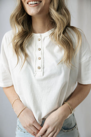 Delia Henley Crop Tee, White - The Red Thread Boutique
