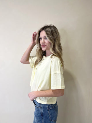 Delia Henley Crop Tee, Yellow - The Red Thread Boutique