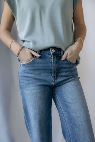 Denver High Rise Raw Cuffed Slim Wide Jeans - The Red Thread Boutique