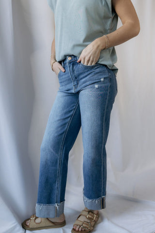 Denver High Rise Raw Cuffed Slim Wide Jeans - The Red Thread Boutique