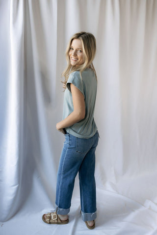 Denver High Rise Raw Cuffed Slim Wide Jeans - The Red Thread Boutique