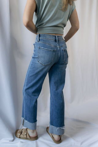 Denver High Rise Raw Cuffed Slim Wide Jeans - The Red Thread Boutique