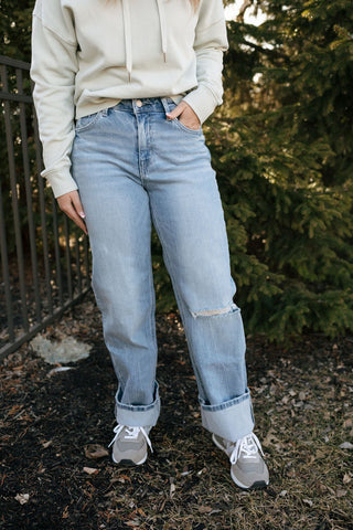 Distressed Slim Wide Denim by Vervet - The Red Thread Boutique