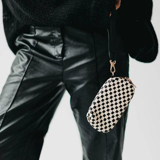 Dylan Woven Sunglass Case Wristlet: Checkered Brown - The Red Thread Boutique