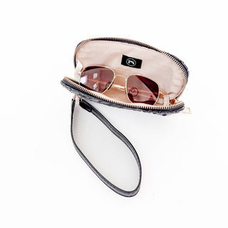 Dylan Woven Sunglass Case Wristlet: Checkered Brown - The Red Thread Boutique