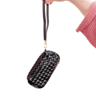 Dylan Woven Sunglass Case Wristlet: Checkered Brown - The Red Thread Boutique