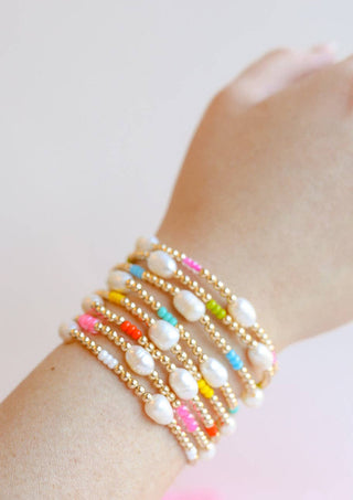 White Pearl Poppi Bracelet: Standard 6.75 inch - The Red Thread Boutique
