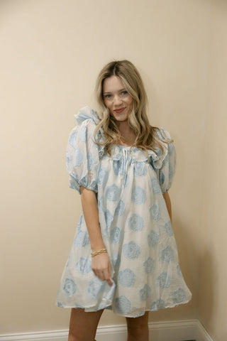 Edith Chiffon Blue Floral Dress - The Red Thread Boutique