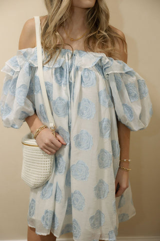 Edith Chiffon Blue Floral Dress - The Red Thread Boutique