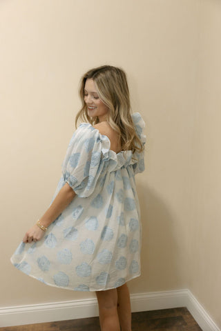 Edith Chiffon Blue Floral Dress - The Red Thread Boutique