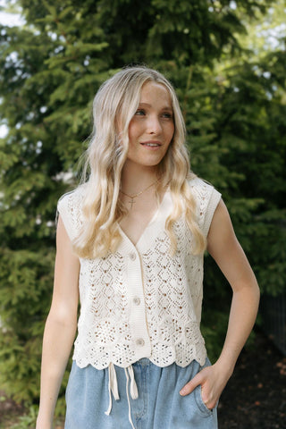 Ellery Crochet Vest, Cream *final sale* - The Red Thread Boutique