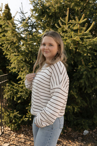 Ely Sweater, Ivory/Brown - The Red Thread Boutique