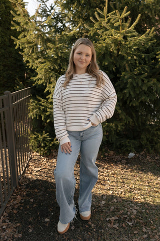 Ely Sweater, Ivory/Brown - The Red Thread Boutique