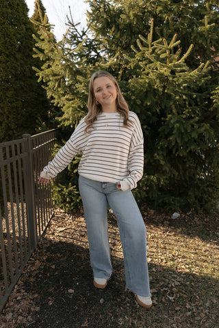 Ely Sweater, Ivory/Brown - The Red Thread Boutique