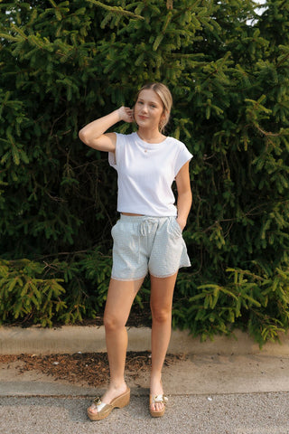 Embroidered Gingham Shorts, Blue/Yellow *final sale - The Red Thread Boutique