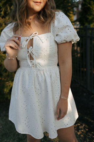 Eyelet Denim Dress, White *final sale - The Red Thread Boutique