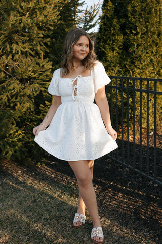 Eyelet Denim Dress, White *final sale - The Red Thread Boutique