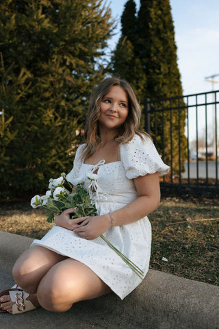 Eyelet Denim Dress, White *final sale - The Red Thread Boutique