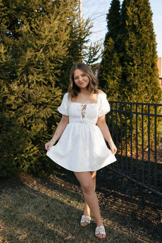 Eyelet Denim Dress, White *final sale - The Red Thread Boutique