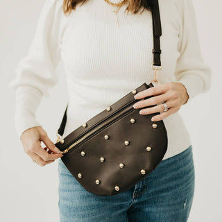 Chic Gold Studded Westlyn Bum Bag: Cream