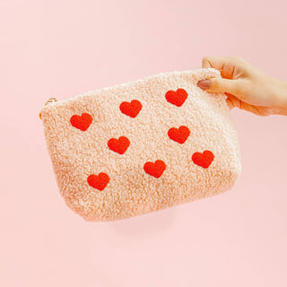 Pink Teddy Pouch - Hearts *final sale