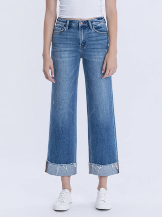 F6204 High Rise Raw Cuffed Slim Wide Jeans - The Red Thread Boutique