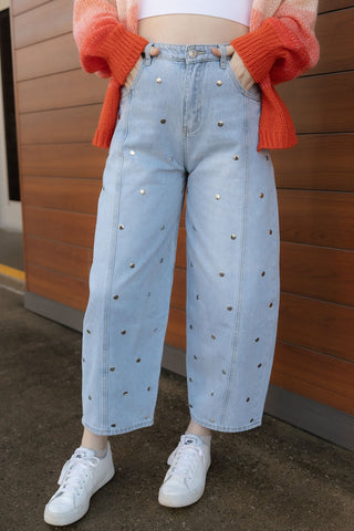Finley Studded Jeans, Light Denim - The Red Thread Boutique