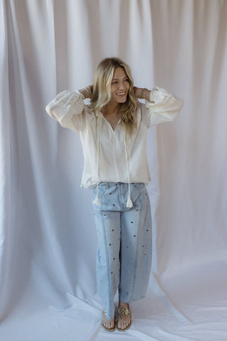 Finley Studded Jeans, Light Denim - The Red Thread Boutique