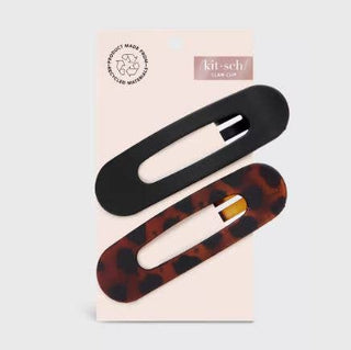 Flat Lay Claw Clip 2pc Flat - Black & Tort - The Red Thread Boutique