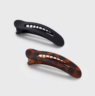 Flat Lay Claw Clip 2pc Flat - Black & Tort - The Red Thread Boutique