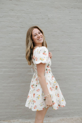 Floral Square Neck Dress, Cream *final sale - The Red Thread Boutique