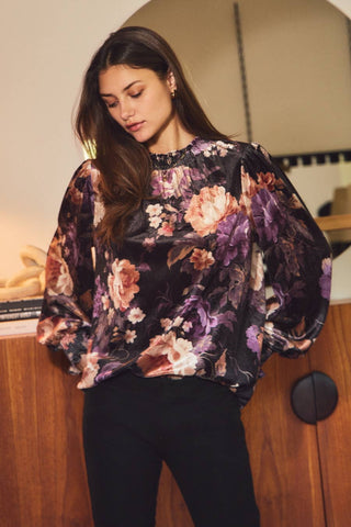 Floral Velvet Top *final sale - The Red Thread Boutique