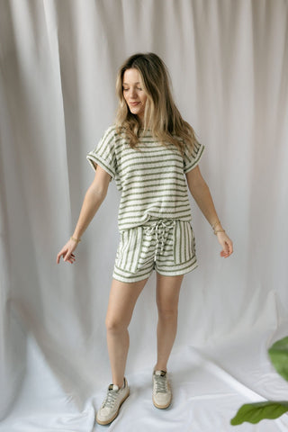 Florence Stripe Shorts, Olive - The Red Thread Boutique