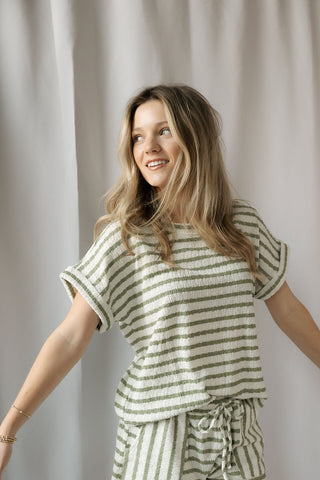 Florence Stripe Top, Olive - The Red Thread Boutique