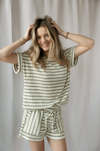 Florence Stripe Top, Olive - The Red Thread Boutique