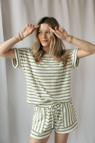 Florence Stripe Top, Olive - The Red Thread Boutique