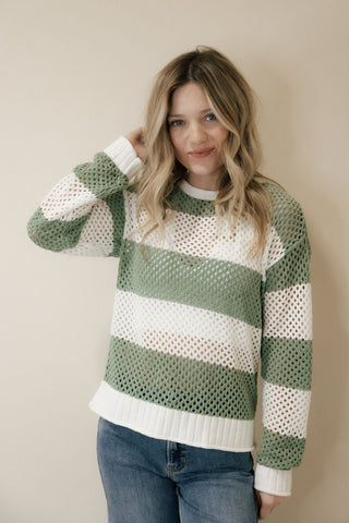 Floriana Sweater, Olive Stripe - The Red Thread Boutique