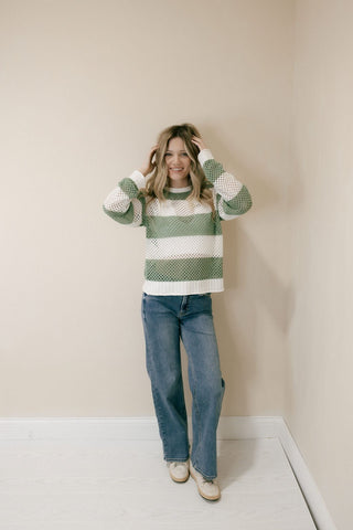 Floriana Sweater, Olive Stripe - The Red Thread Boutique