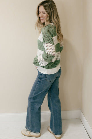 Floriana Sweater, Olive Stripe - The Red Thread Boutique