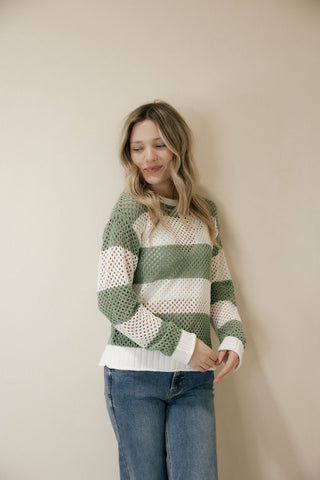 Floriana Sweater, Olive Stripe - The Red Thread Boutique