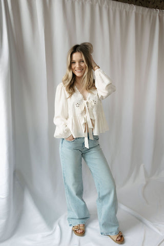 Freya Eyelet Tie Top, White - The Red Thread Boutique