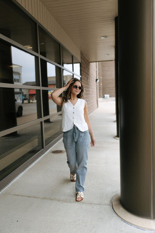 Front Tie Denim Pants, Blue Grey *final sale - The Red Thread Boutique