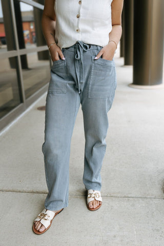 Front Tie Denim Pants, Blue Grey *final sale - The Red Thread Boutique